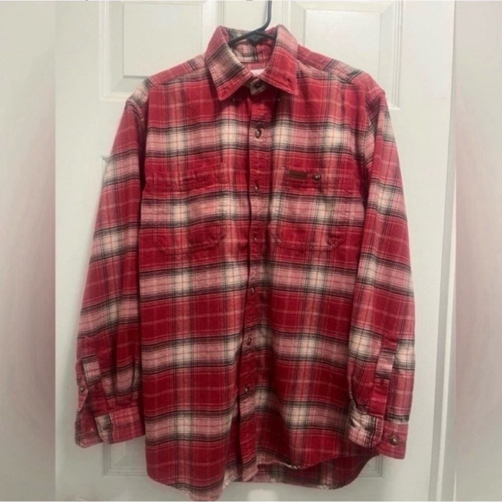 Carhartt Vintage Flannel Long Sleeve Red Plaid Shirt Button Up - Small - EUC